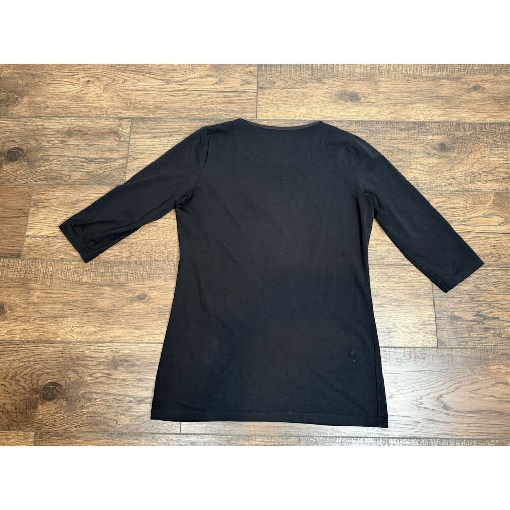 Left Coast Tee Shirt Top Trim Fitted Black Prima Cotton Women’s Sz 5 Scoop Neck - Picture 7 of 7